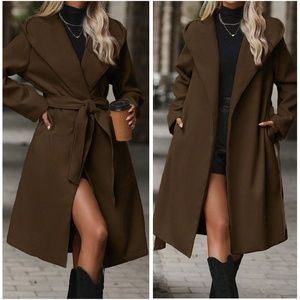 Classic belted pocket hoodie trench coat jacket